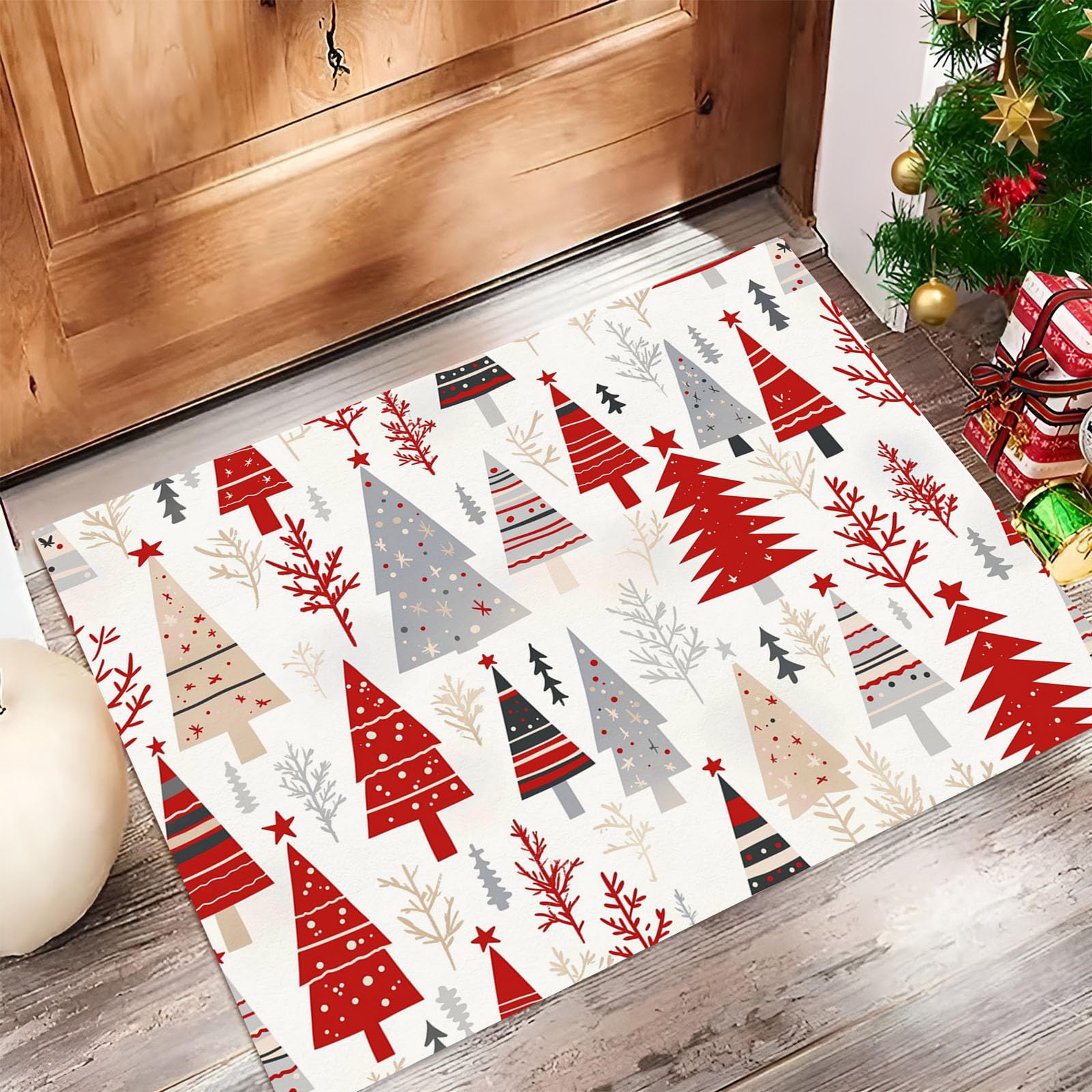 Paillasson Interieur Entree 40x60 cm Tapis Antidérapant Rouge et Gris