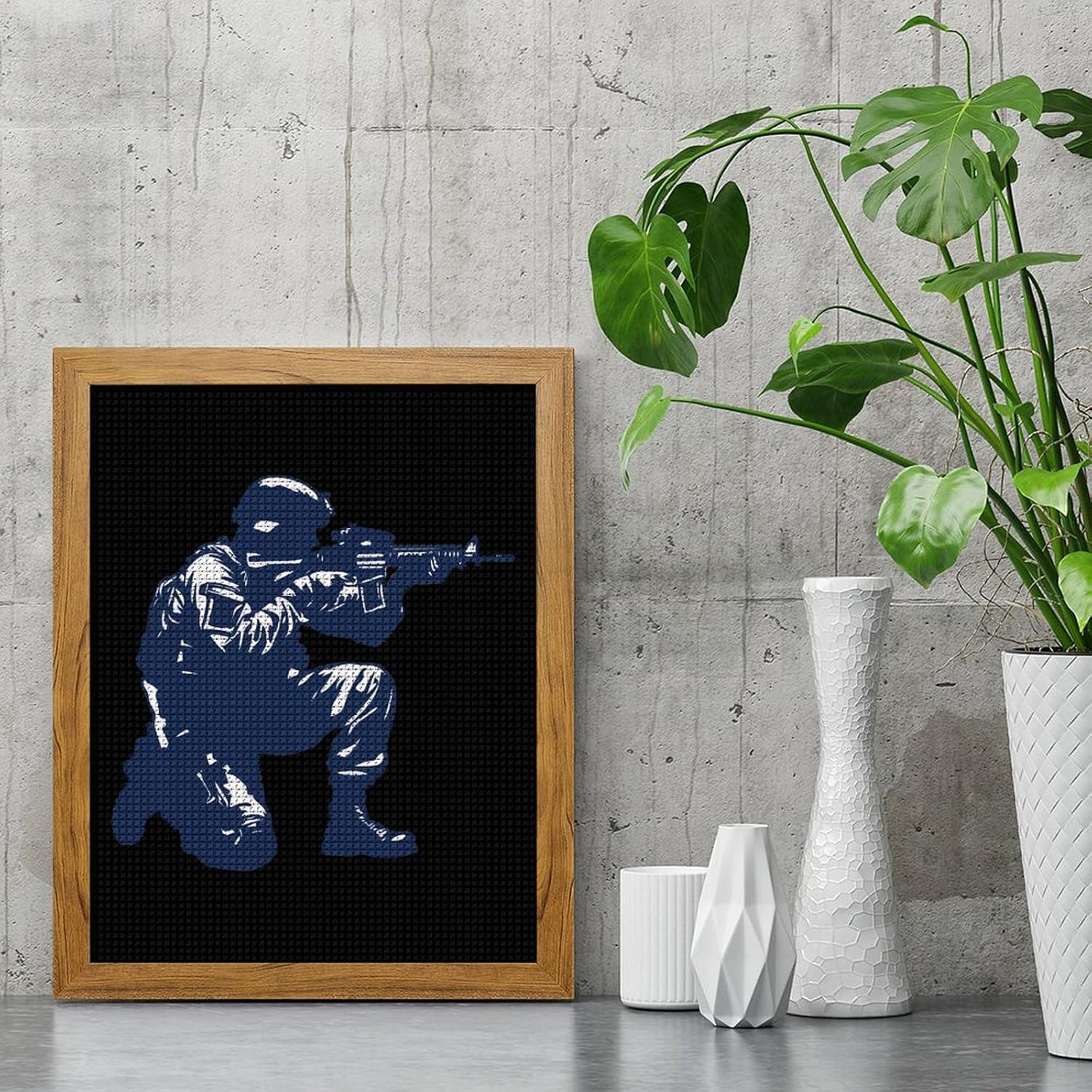 Shooting Silhouette Navy Blue Diamond 5D Painting Kits with Frame DIY Full Round Drill Gem Art Crafts for Home Wall Decor 16 X 20in Yellow Wood 40 * 50cm