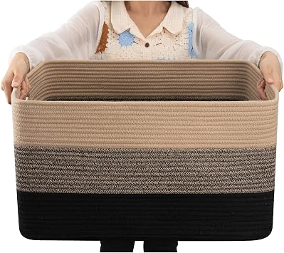 OIAHOMY Blanket Basket Laundry Basket Dog Toy Basket 75L Yellow Black