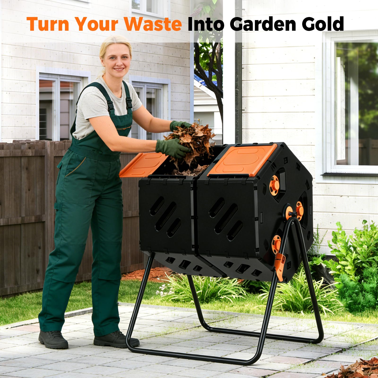 Cozurra 45 Gallon (170L) Compost Tumbler Outdoor, Dual Chamber Compost Bin with — product photo