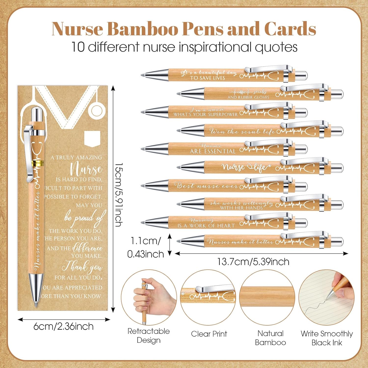 Jetec 100 Sets Nurse Appreciation Gifts Bulk Nurse Practitioner Thank You Gifts for Nursing Students Coworkers Employees Doctor Team Staff Office Include Bamboo Pens Cards Keychains