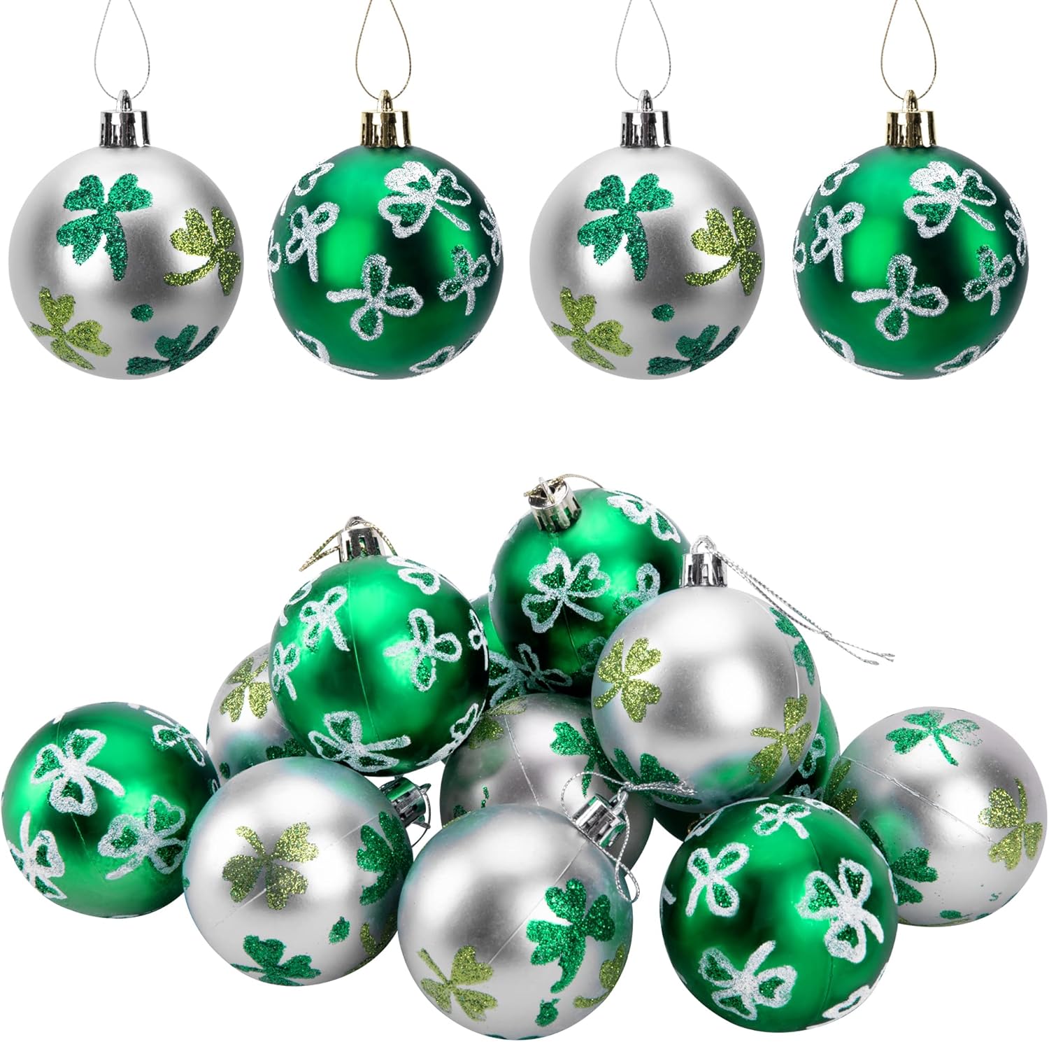 12 PCS St. Patrick's Hanging Balls-2 Inch St. Patrick's Shamrock Tree Ornament Ball-Good Luck Clover Hanging Ball for Irish Festival Party Home Decor