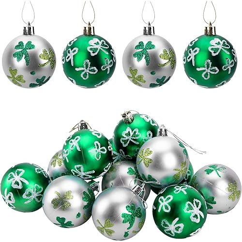 12 PCS St. Patrick's Hanging Balls-2 Inch St. Patrick's Shamrock Tree Ornament Ball-Good Luck Clover Hanging Ball for Irish Festival Party Home Decor