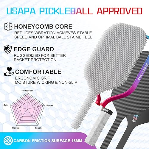 Miniatura 3 de Pickleball Paddles, Carbon Fiber Pickleball Paddle with Polypropylene Honeycomb Core, Increased Power for Ultimate Spin & Consistency