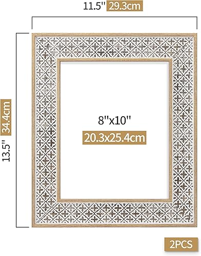 Miniatura 3 de Afuly Marcos de fotos de 8 x 10 pulgadas, marco de fotos bohemio, estilo marroquí, estilo desgastado y elegante, roble con patrón de cruz 3D, marcos