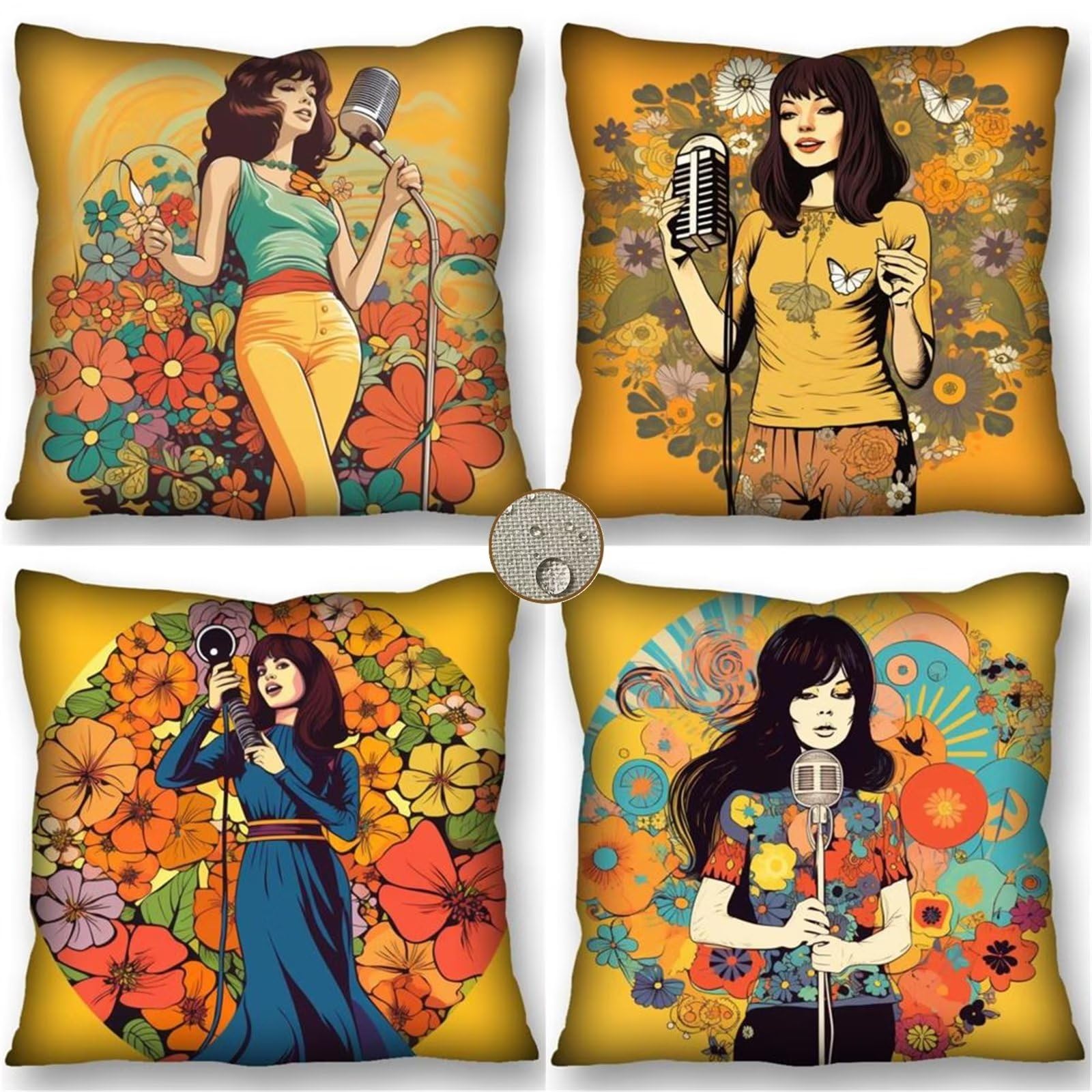 Juego de 4 Funda Cojín 70x70 cm Moderno Mujer - Cantante Cojines Exterior Jardín 45x45 para Sofá, Cojines Impermeables Exterior para Patio al Aire Libre, Decoración de Casa de Campo y Sala de Estar.