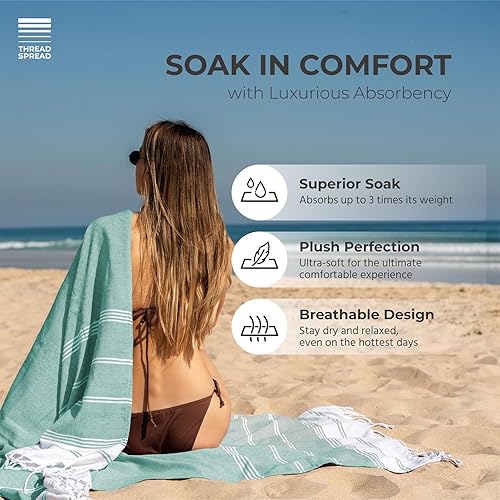 Vista 54 de THREAD SPREAD Paquete de 2 toallas de playa de algodón turco, 39 x 71 pulgadas, de secado rápido, sin arena, para adultos, de gran tamaño, ligeras