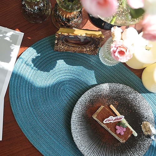 Miniatura 4 de Noctiflorous Juego de 6 manteles individuales trenzados ovalados de 12 x 18 pulgadas, antideslizantes, lavables, resistentes al calor, para comedor,