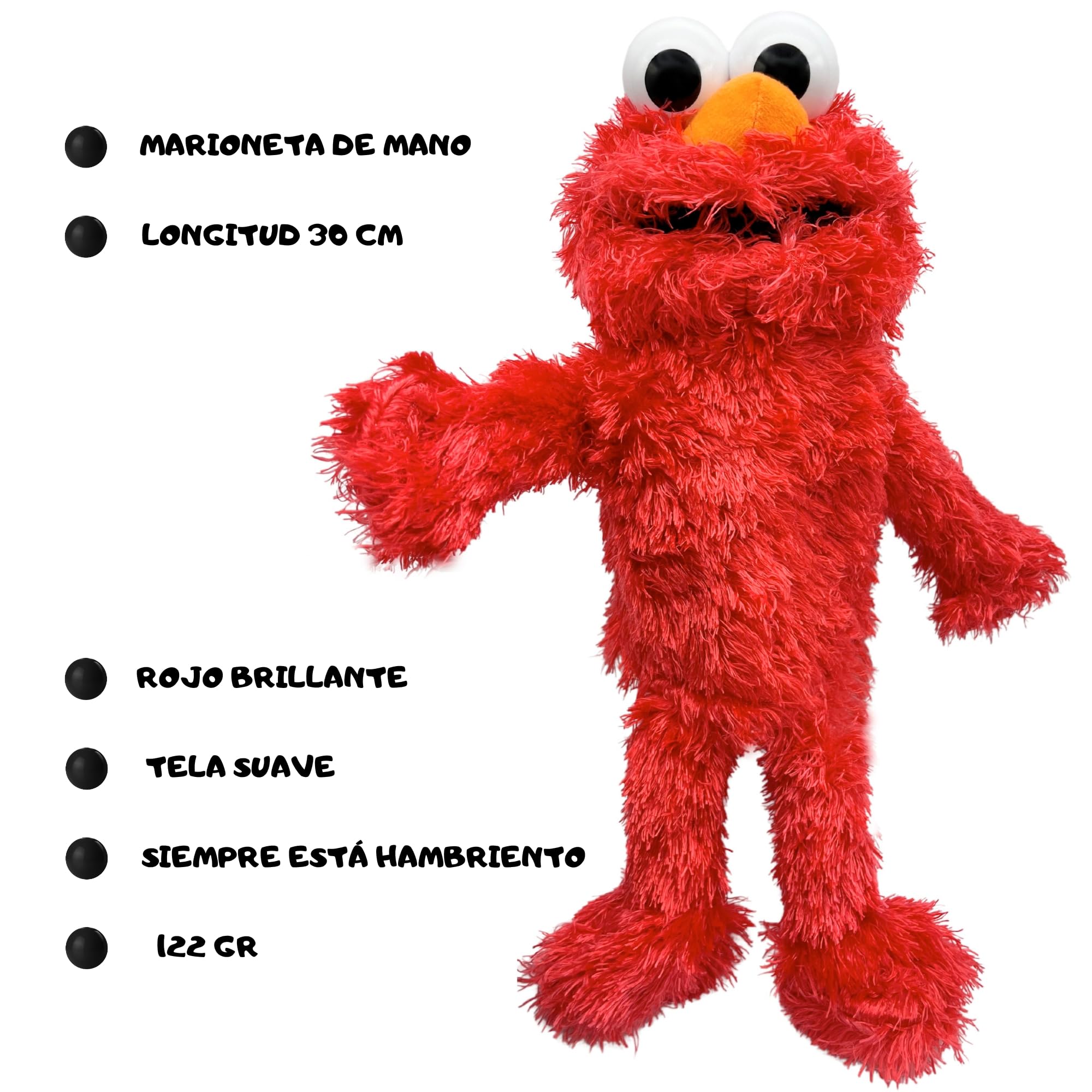 Marioneta Mano Peluche de Elmo, Títere de Mano, Finger Puppet, Marioneta Barrio Sésamo, Juguete Educativo, Material Algodón de Felpa y PP, Tamaño 30 cm, Diseño Elmo