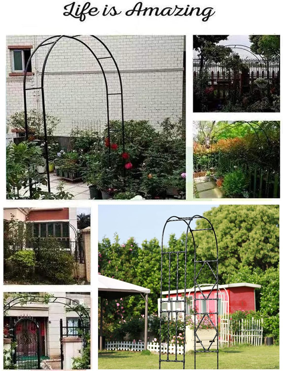 Garden Arch,Rose Arch Made of Metal,for Various Climbing Plants,Climbing Support,Trellis Archway,Arbors Pergola for Garden,Wedding Arch,Black Rustproof,Weatherproof