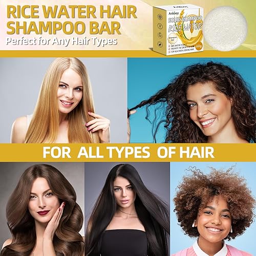 Miniatura 6 de Paquete de 2 barras de champú de agua de arroz, barras de champú de arroz para el crecimiento del cabello, champú para cabello seco, jabón sólido