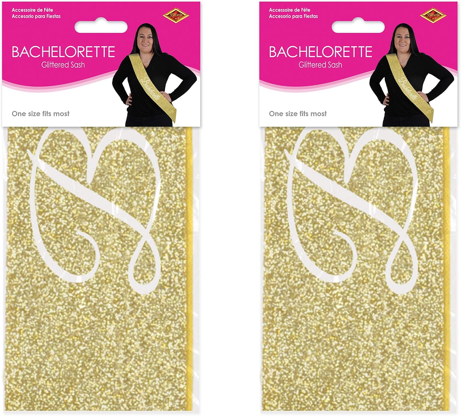 Beistle Bachelorette Sash, 32.5" x 3.5", Gold/White