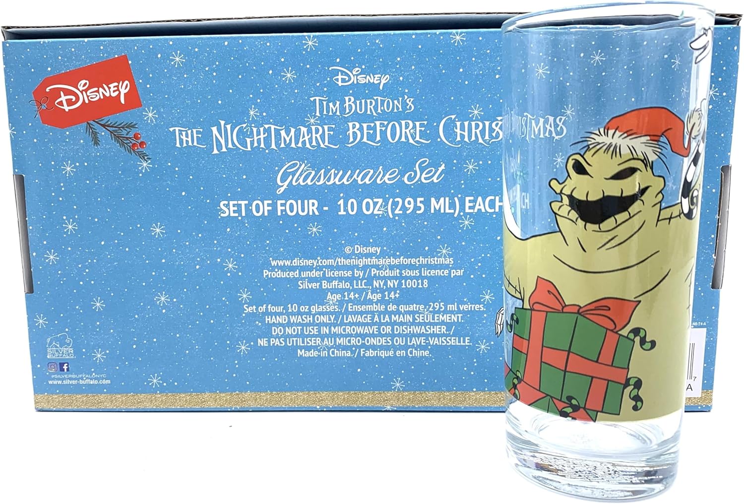 Silver Buffalo Disney Nightmare Before Christmas Holiday 4-Pack Tumbler Glass Set, 10 Ounces - Lock, Shock, and Barrel, Sally, Jack, and Oogie Boogie - Image 6