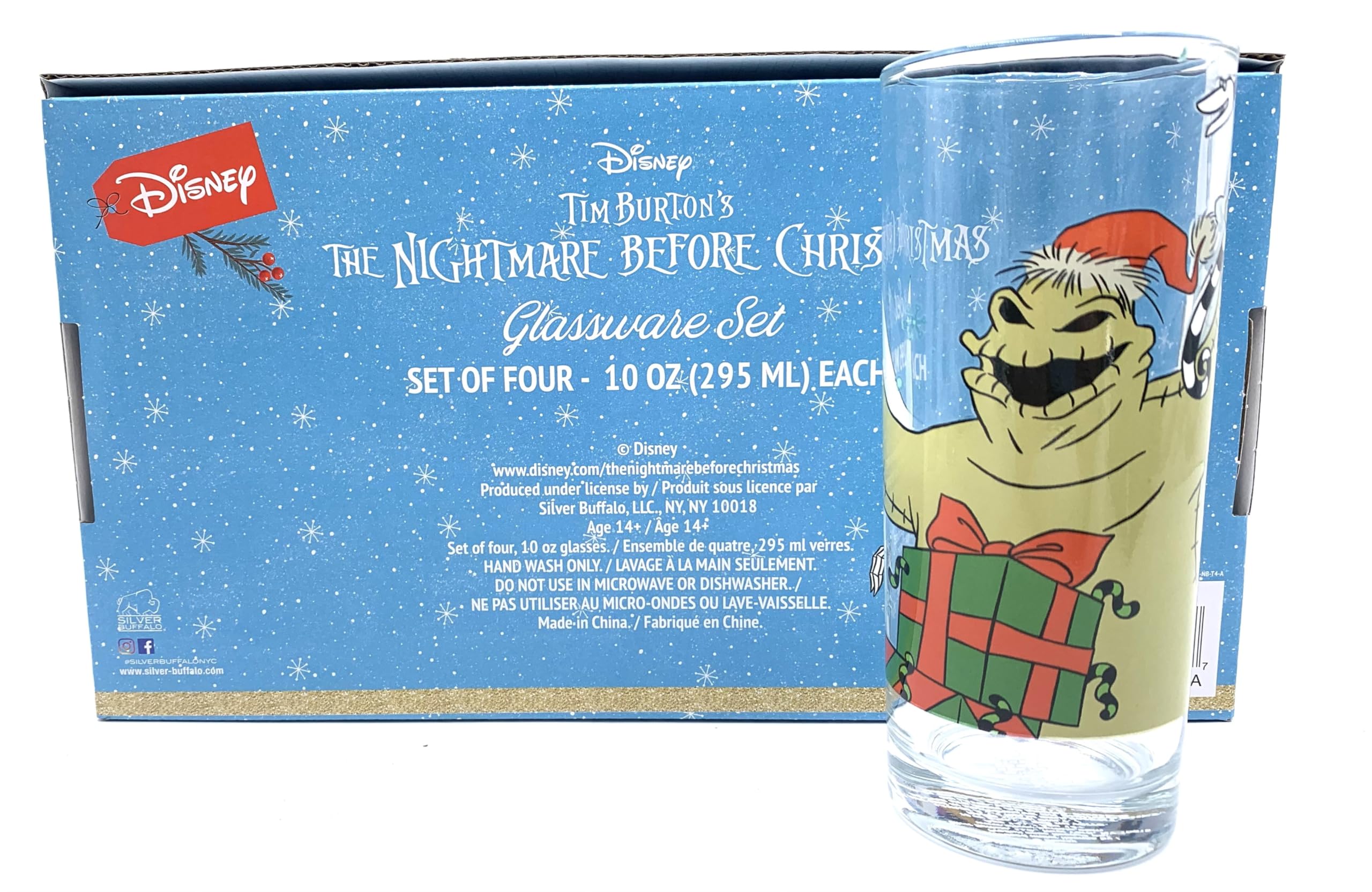 Silver Buffalo Disney L'Étrange Noël de monsieur Jack Lot de 4 verres à verres à motif Lock, Shock and Barrel, Sally, Jack et Oogie Boogie 300 ml