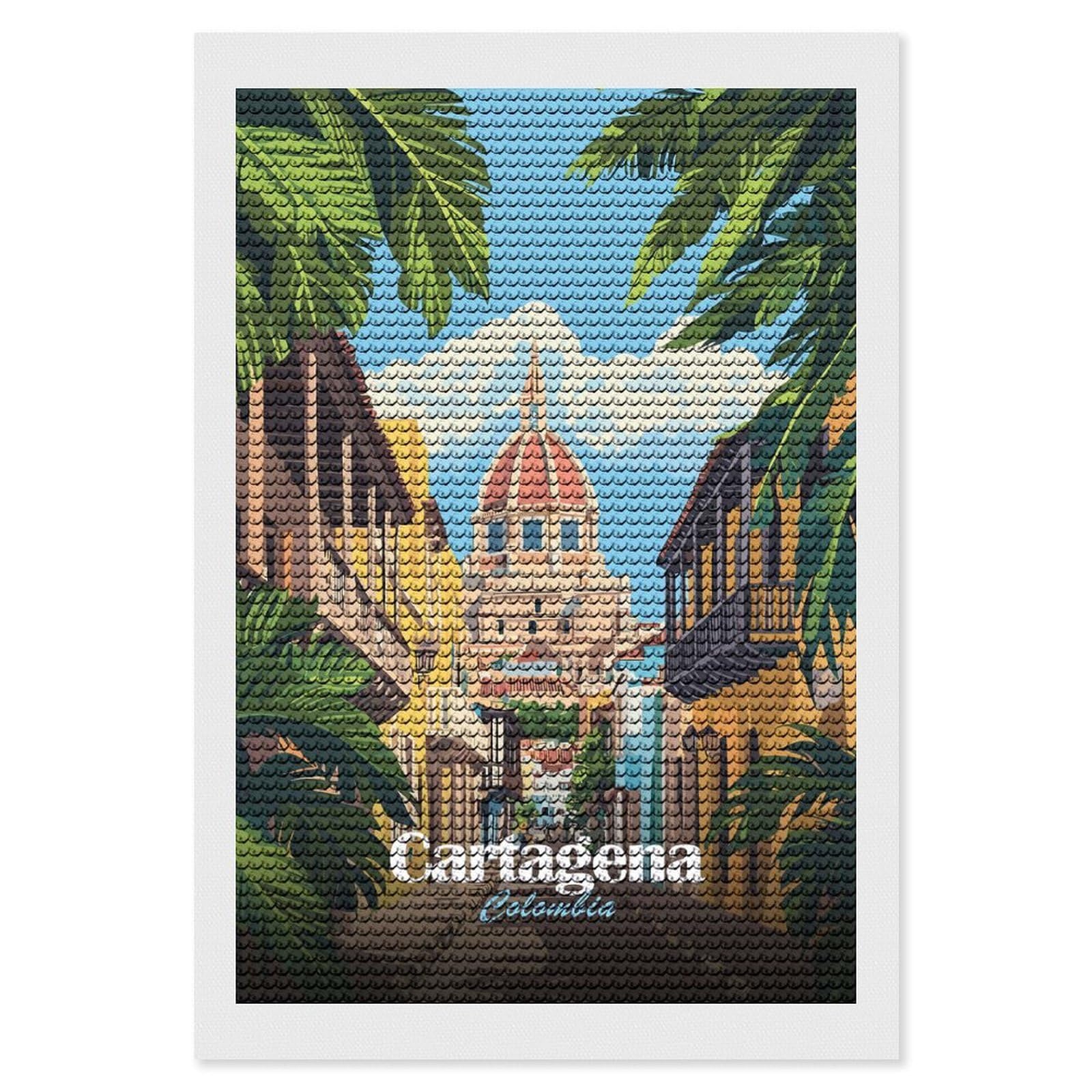 Junmoney Cartagena, Colombia Travel Full Drill Diamond Painting Kit 8"x12", for Teens, Adhesive Canvas, Bedroom Decor, Holiday Gift Idea
