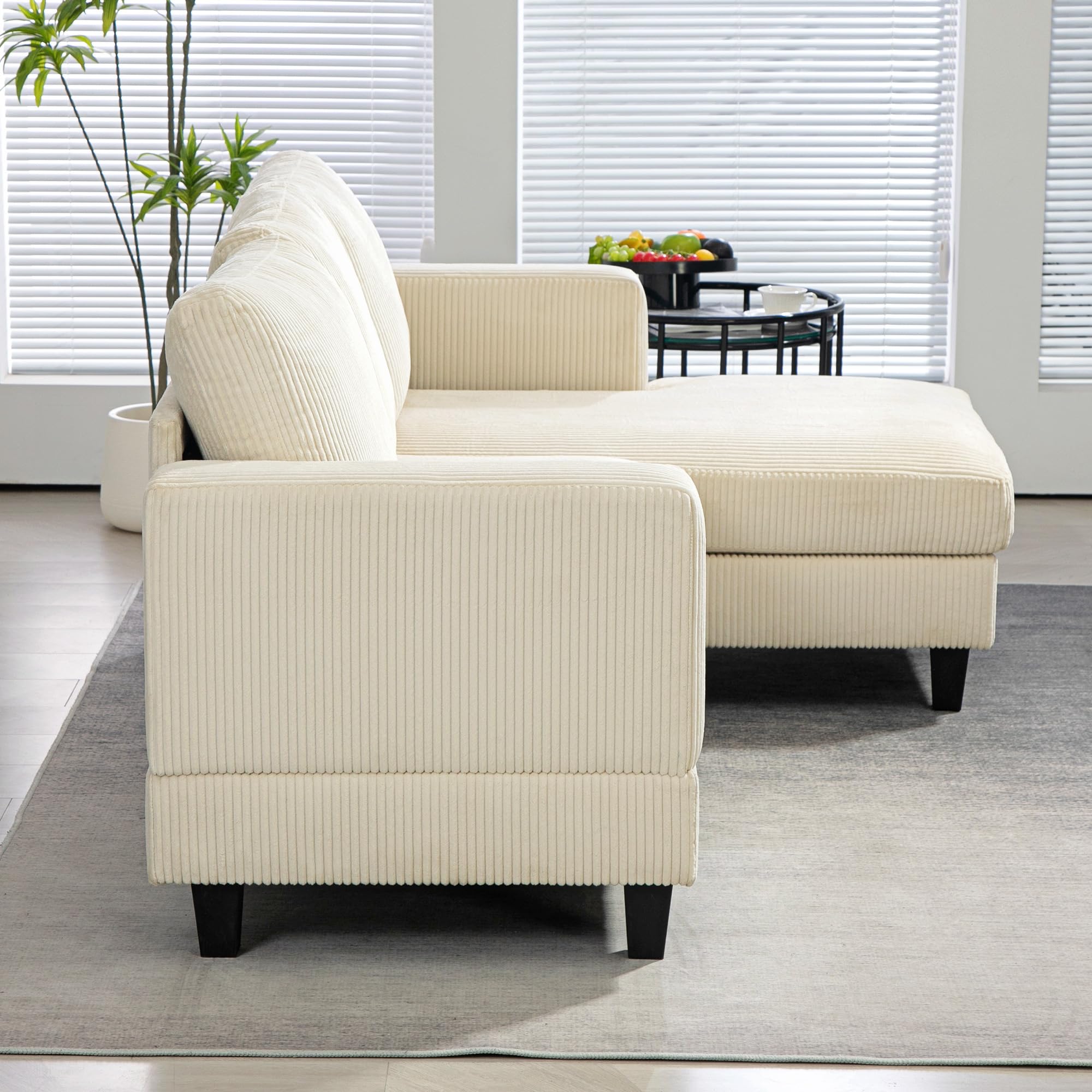 HOMCOM Sofá Chaise Longue, Sofá de 3 Plazas en Forma de L, Tapizado en Pana, Asiento y Respaldo Acolchados, para Salón, 214x134x87 cm, Beige