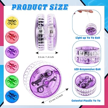 24 Pack Led Light up Yo Yo Colorful Beginner Yo Yo Ball Light up Responsive Ball for Kids Birthday Party Goodie Bag Fillers Classroom Rewards, 6 Colors