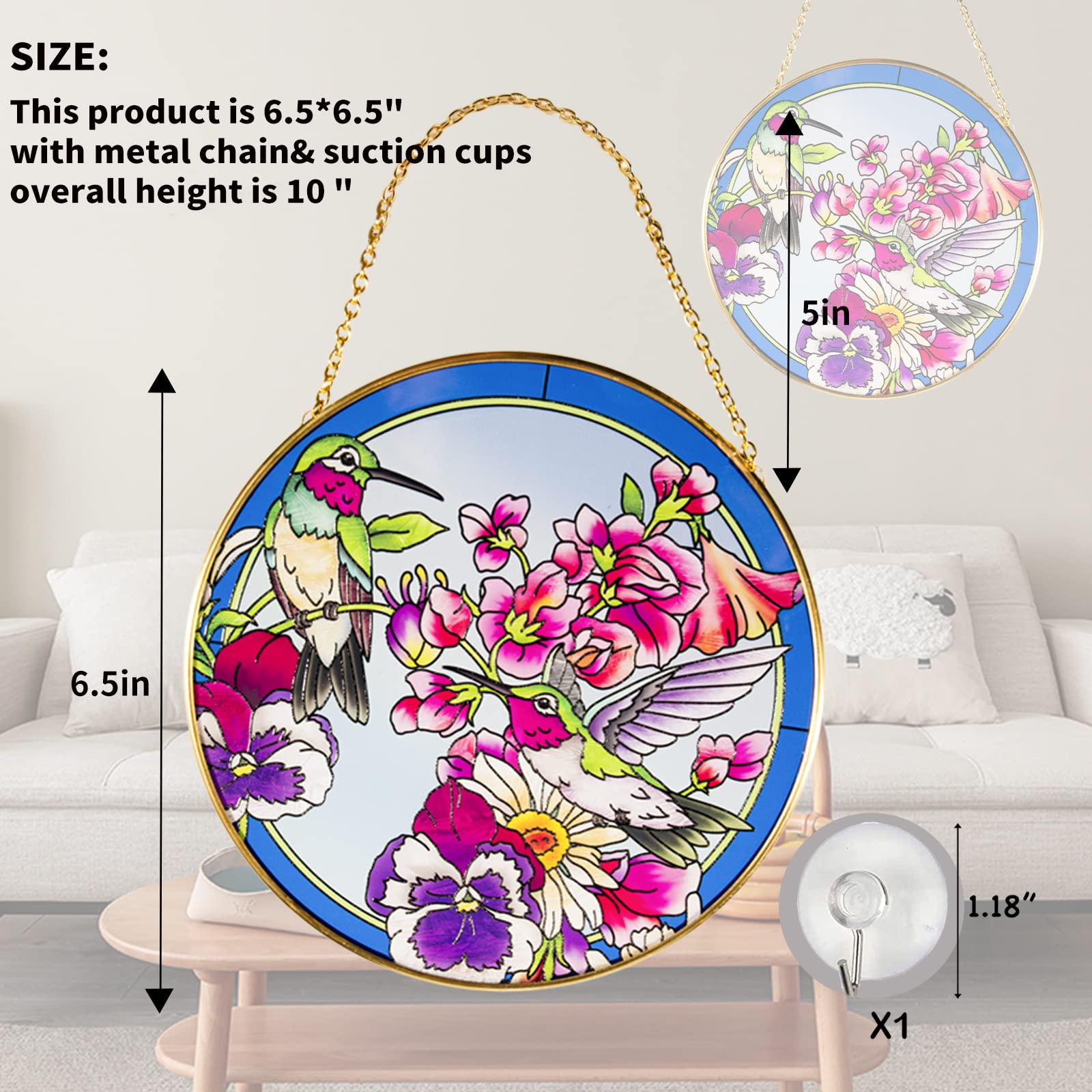 Opohaome Kolibri Buntglas Fensterbehang – 25,4x38,1 Cm, Handbemalt, Mit Saugnapf, Sonnenfänger Für Fenster
