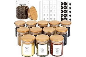 32 PCS Glass Spice Jars with Bamboo Lids and 333 Waterproof Labels
