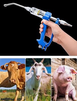 Veterinary Continuous Drench Gun, 30ml Adjustable Metal Feeding Dispenser, Livestock Medicine Dosing Tool for Cattle, Sheep, Pigs