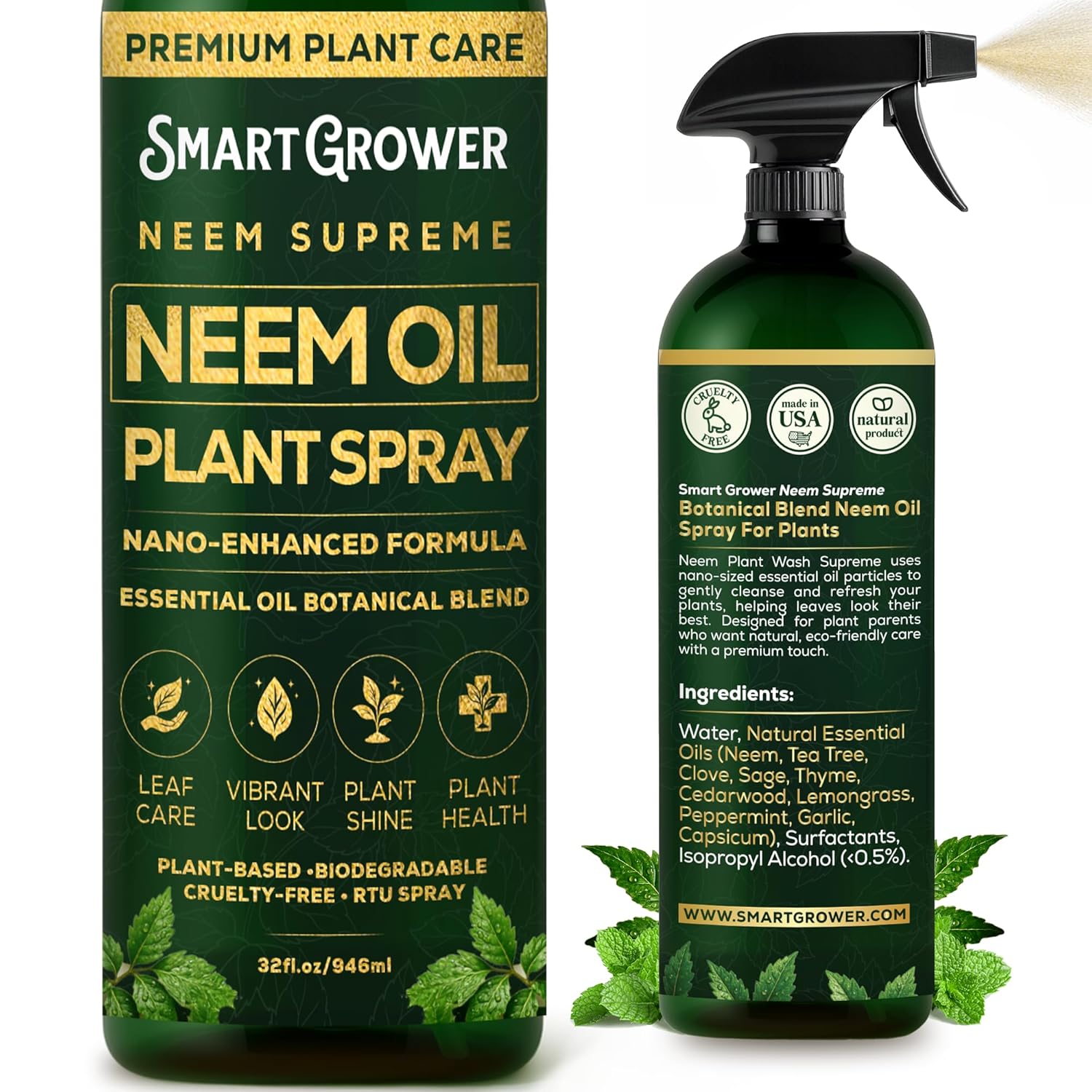 Neem Oil Spray for Plants Botanical Blend – Plant Wash with Natural Essential Oils, Simple Ready-to-Use Plant Spray for Gardens, Houseplants, Indoor & Outdoor Plants – 32 oz