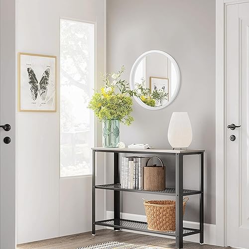 Miniatura 3 de JJUUYOU Espejo redondo de pared pequeño espejo circular para baño, espejo de tocador blanco, pequeño círculo de pared para pared, marco de madera,