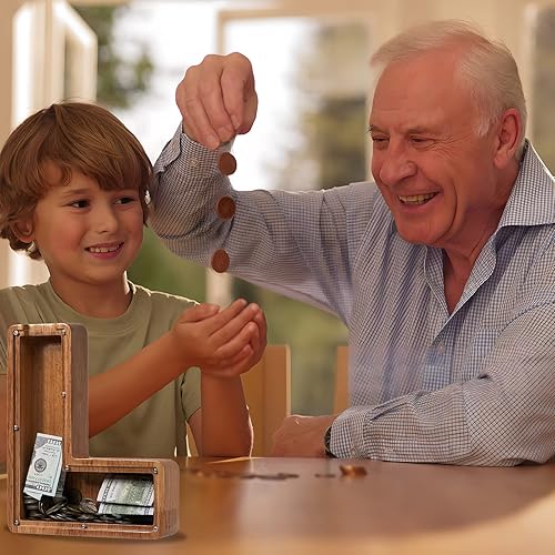 Vista 52 de Alcancía para niños y niñas, alcancía de madera con letra grande del alfabeto con inicial C, banco de monedas, regalos divertidos para cumpleaños