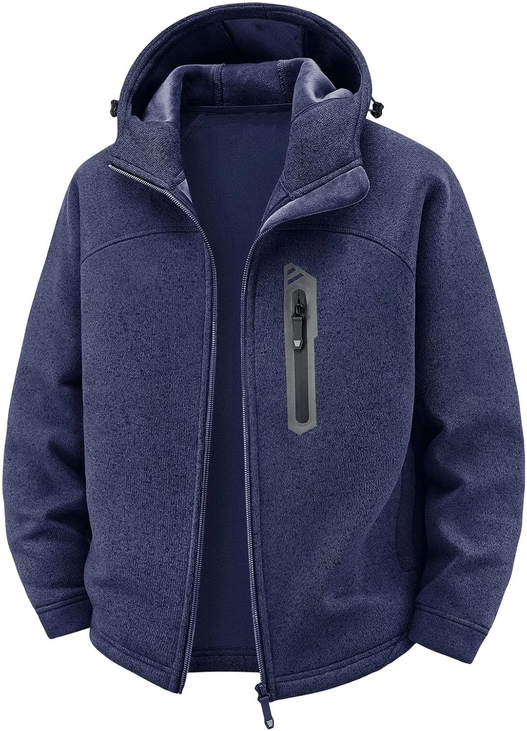 Men's Hooded Full Zip Jacket Casual Textured Long Sleeve Warm Coat