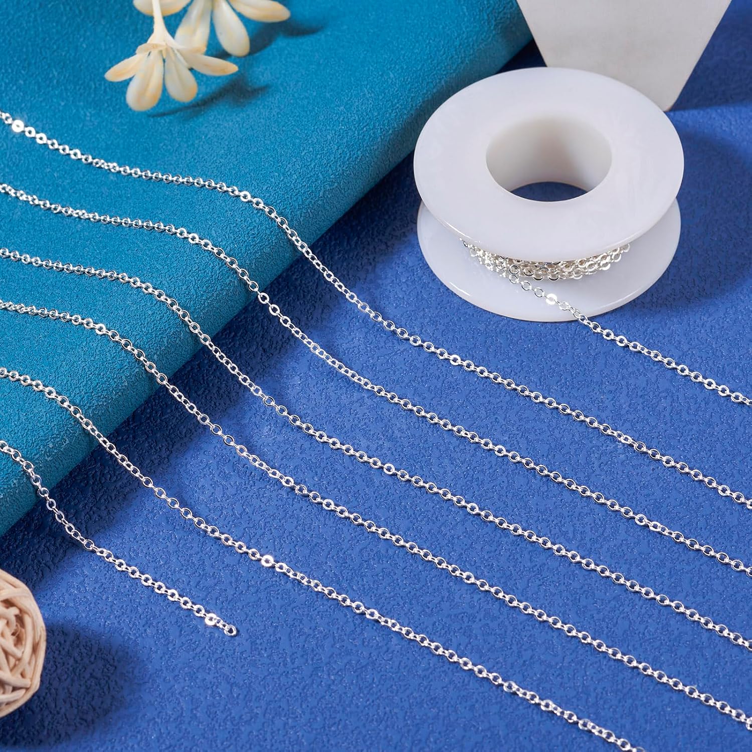 Pandahall 925 Sterling Silver Plated Necklace Chains 16.4 Feet Soldered Cable Chains 2x2x0.3mm Flat Oval Jewelry Chains for Bracelet Necklace Jewelry Making