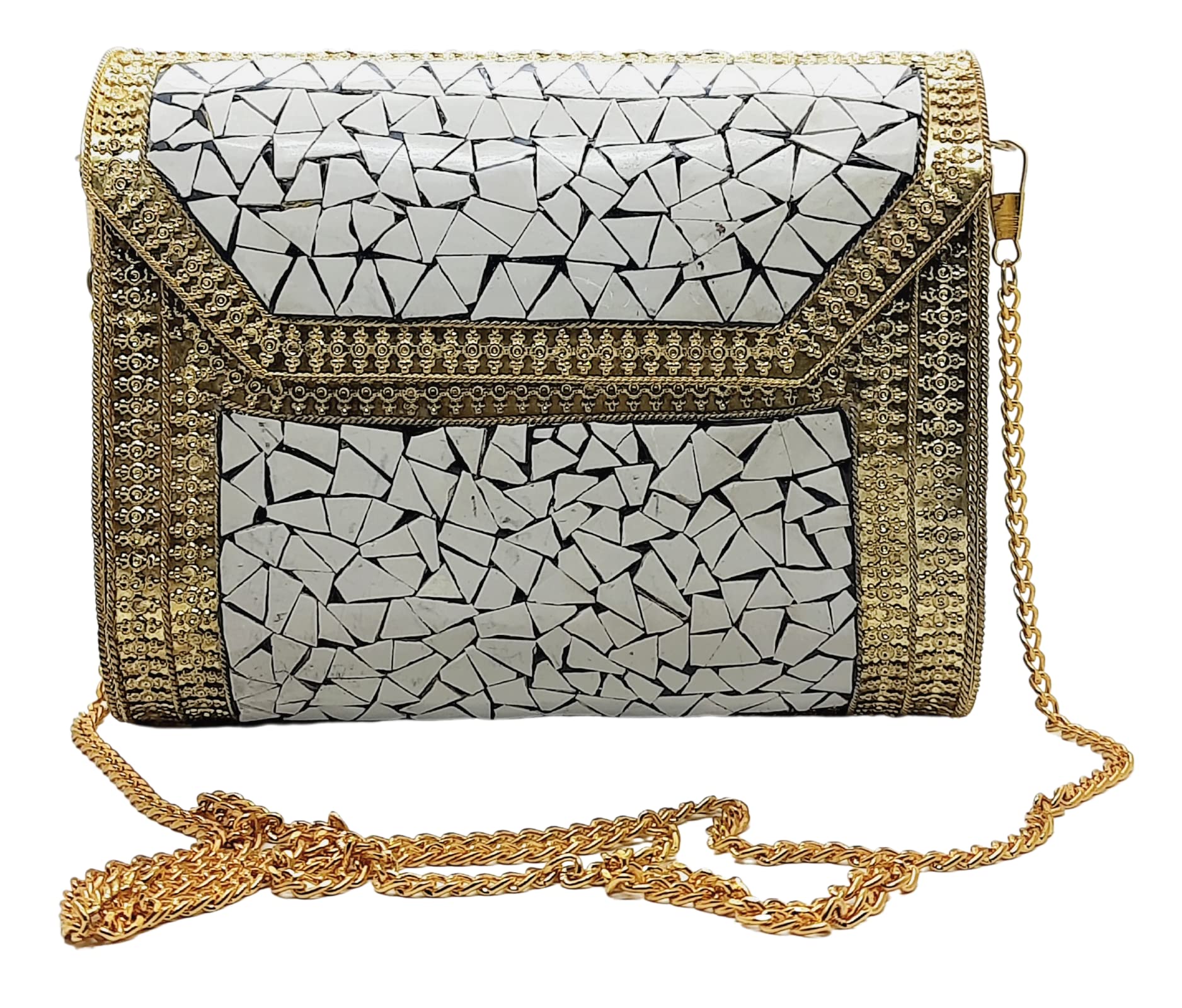 Trend Overseas Antique Indian Handmade Square mosaic metal bag Women/Girls Bridal metal clutch party sling bag (White) (B0B1XLXJ7N) Amazon Price History, Amazon Price Tracker