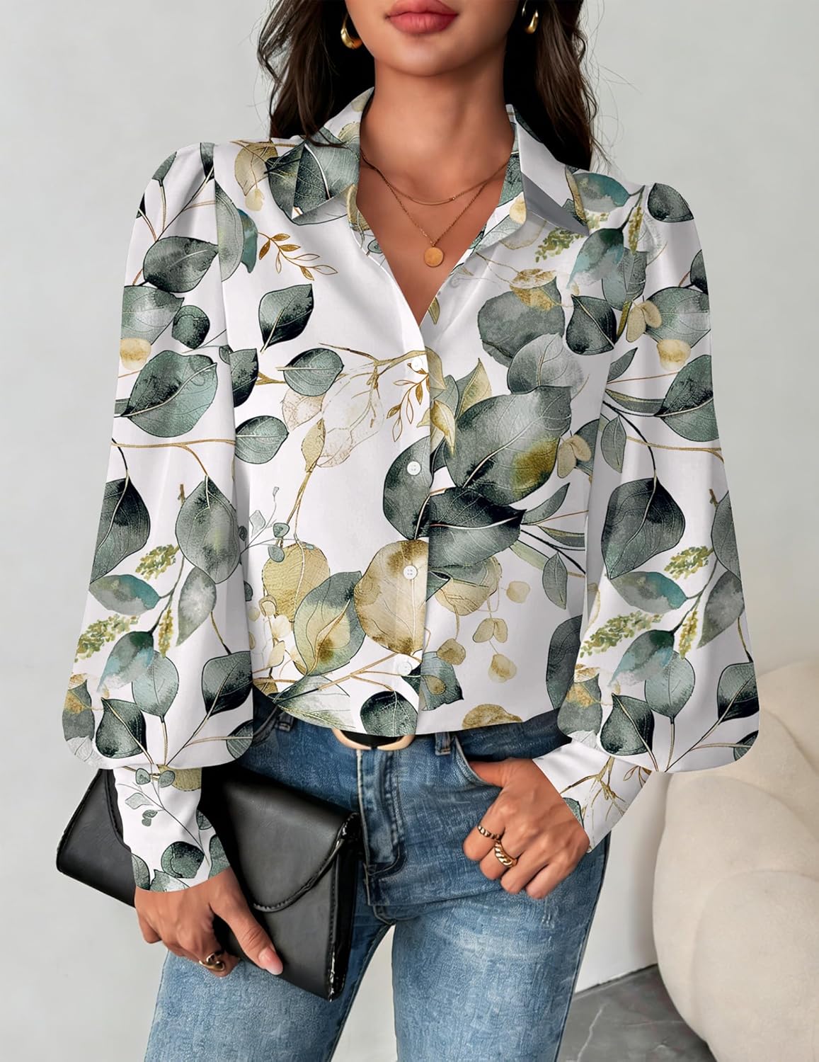 Zeagoo Women Button Down Shirts Lantern Long Sleeve Tops Business Casual Chiffon Blouses Trendy Work Clothes - Image 2