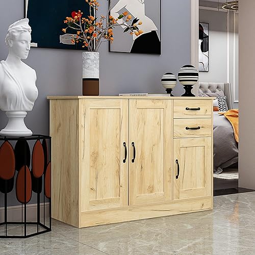 Goujxcy Aparador de madera para bufé, mesa de consola con almacenamiento y estante ajustable, armario decorativo desgastado para entrada, cocina,