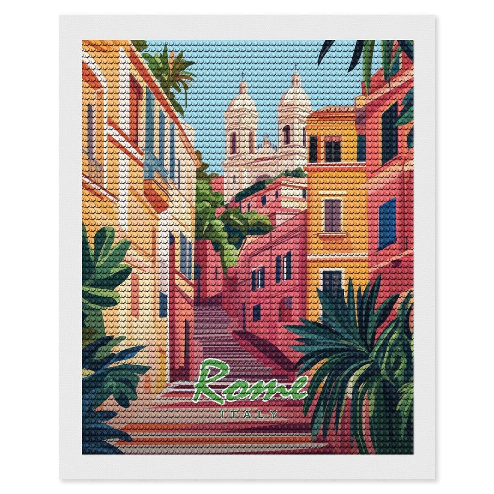 Junmoney Rome Italy Cityscape Diamond Painting Canvas Kit 16"x20", Adhesive Canvas, Christmas Gift, Full Kit Included, Thoughtful Present