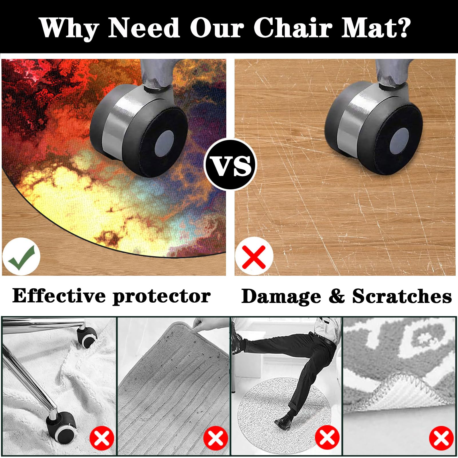 Alfombras para Sillas 100 cm Redondo Protector Suelo Silla Ruedas, Alfombra Suelo Gaming, Alfombrilla para Silla de Oficina, Alfombrilla de Protección para Suelos Duros, Laminado, Parquet