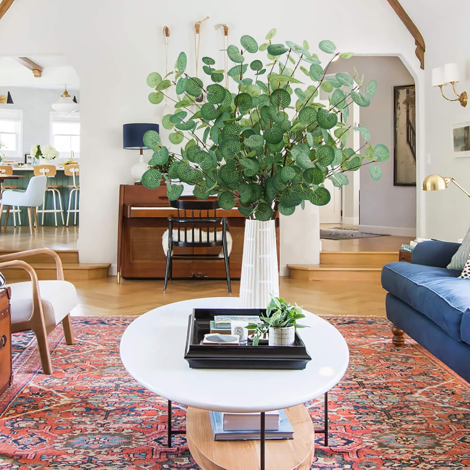 Agusbagli 12 Pcs Artificial Eucalyptus Stems 28'' Tall Faux Eucalyptus Silver Dollar Leaf Branches Greenery Plants Stems Decorations for Vase Home Wedding Centerpieces Floral Arrangements