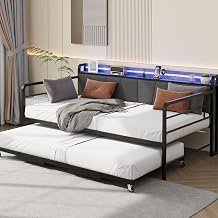 IDEALHOUSE Twin Size Daybed with Trundle Bed, Charging Station, LED Light