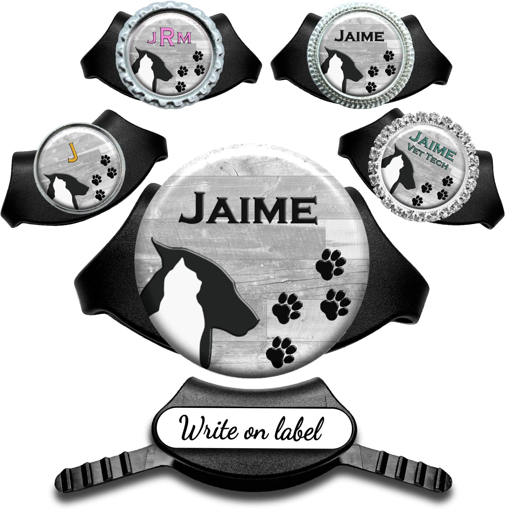 Personalized Cat Dog Paw Prints Stethoscope Name Tag - Adjustable Yoke Veterinarian Tech Steth Identification - You Choose Custom Fonts, Design Size and Decorative Frame
