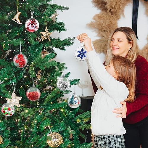 Miniatura 6 de Esferas transparentes de adorno de 3.15 pulgadas, adornos de Navidad de plástico transparente, disco plano, adornos ovalados para colgar, adornos