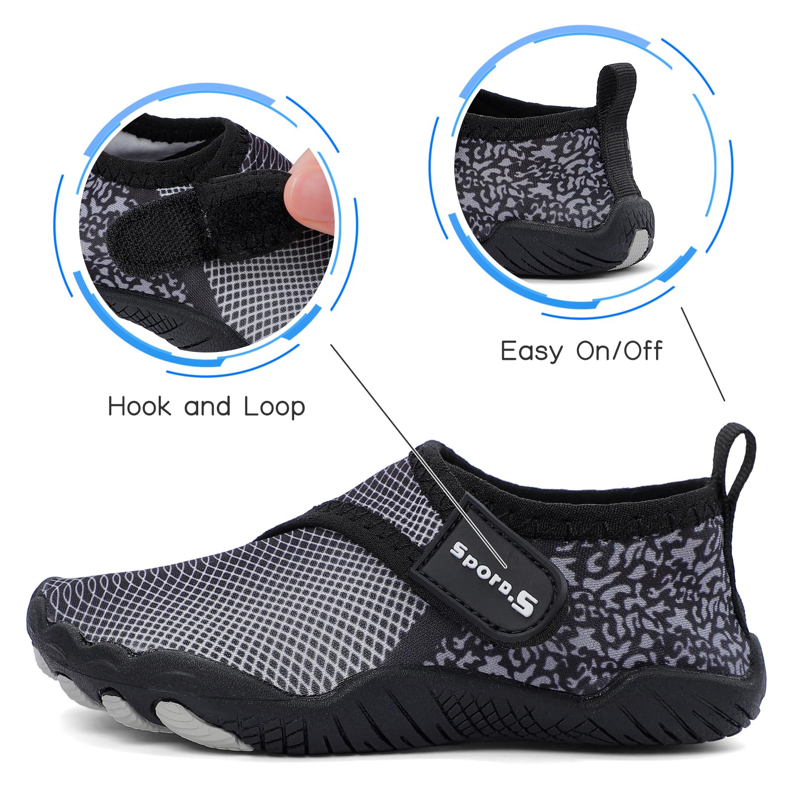 MASOCIO Chaussures Aquatiques Enfant Chaussures d'eau Séchage Rapide Antidérapantes pour Piscine Mer Plage Taille 27-37 EU