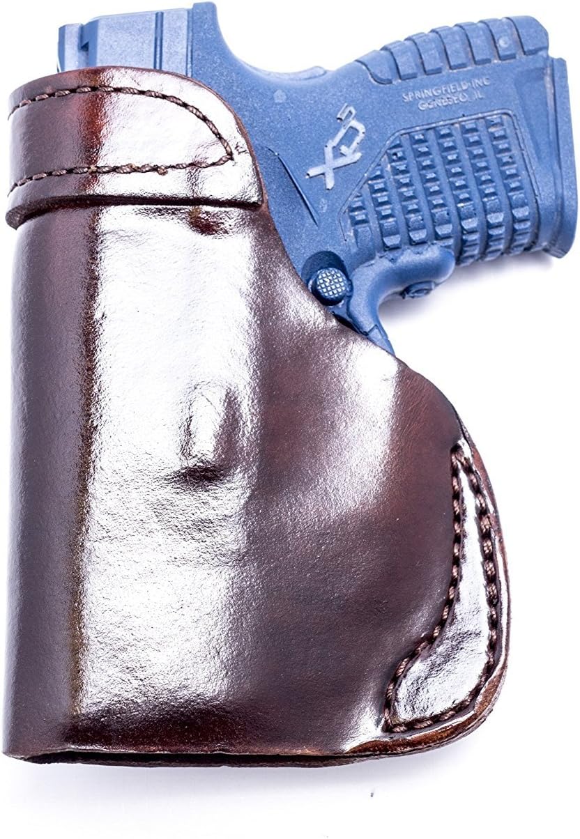 OUTBAGS USA LS2XDS33X (Brown-Right) Full Grain Heavy Leather IWB Conceal Carry Gun Holster for Springfield Armory XDs with Crimson Trace Laser 3.3" 9mm & .45ACP. Handcrafted in USA.