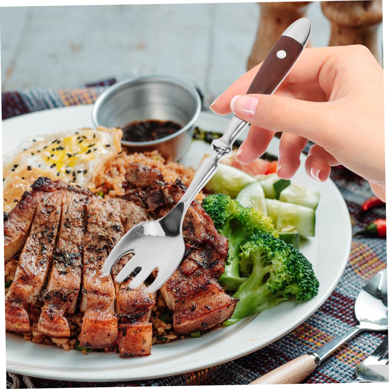 SOLUSTRE 5stücke Multifunktionale Dessert Und Salatgabel Mit Ergonomischem Holzgriff Edelstahlbesteck Für Familienfeiern Buffets Und Besondere Anlässe Für Zubereitung Und Genuss Von