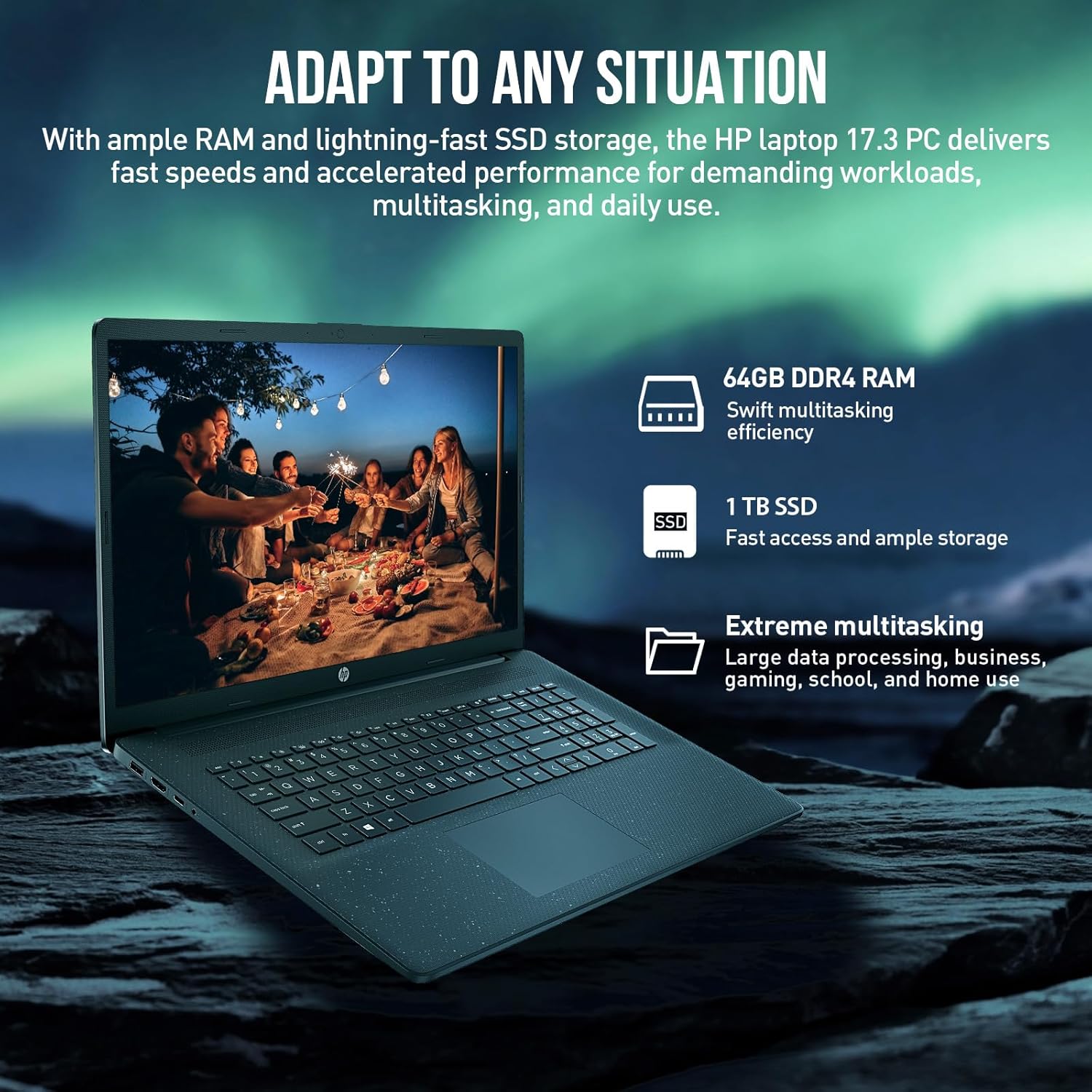 HP 17 Inch Laptop Computer, 17.3" FHD+ IPS Laptop Notebook PC, Intel 10-Core i5, 64GB RAM, 1TB SSD, Windows 11 Pro, Wi-Fi 5, 10-Key Number Pad, HDMI