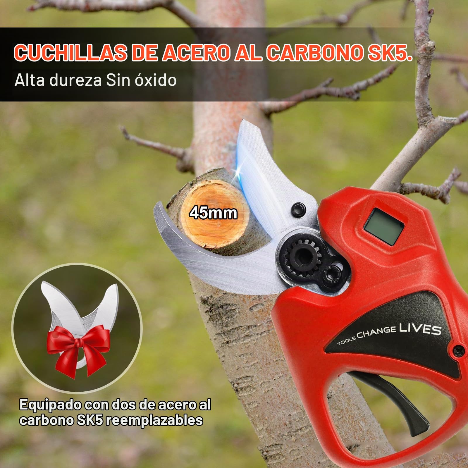 Tijeras de Podar Eléctricas: Tijeras de Podar Bateria con apertura ajustable de 45mm a 30mm, 2 baterías de 2000mAh, SK7 de Alta, Tijeras de podar Podadora Eléctrica - Podadora Eléctrica Profesional