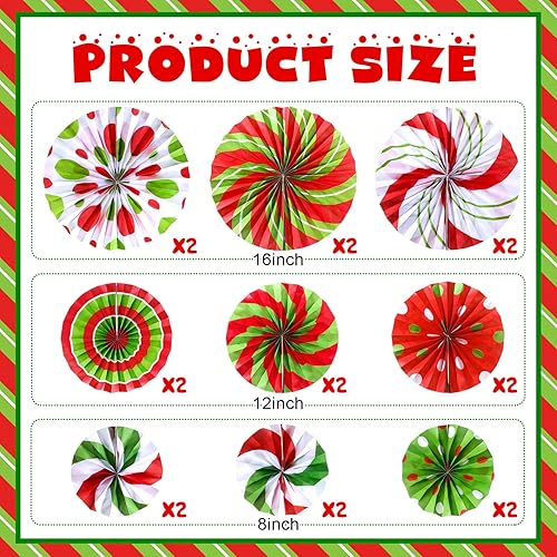 Miniatura 30 de Outus Decoraciones colgantes de Navidad, abanicos de papel de caramelo, abanicos de papel colgante de menta, bastón de caramelo, decoración de pared