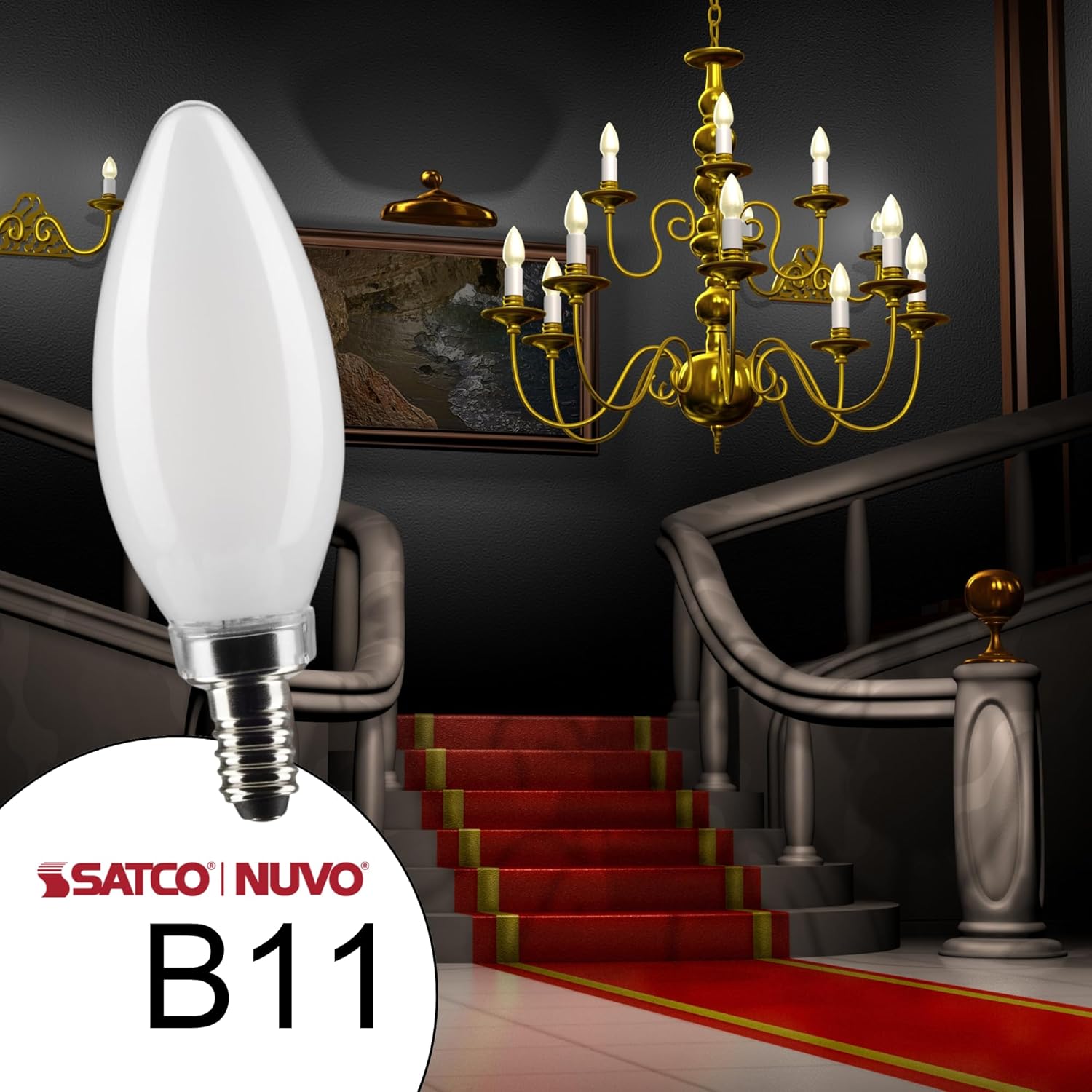 Satco S21279-5.5 Watt B11 LED Frost Candelabra Base Light Bulb, 3000K Soft White, 500 Lumens, 90 CRI, 120V, Dimmable (2 Pack)