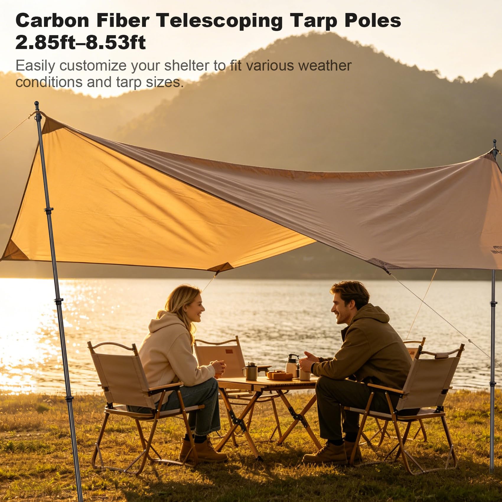 Varilla telescópica de fibra de carbono | 260 cm telescópica para tienda de campaña, ultraligera, de carbono, para tiendas de campaña, lonas y toldos