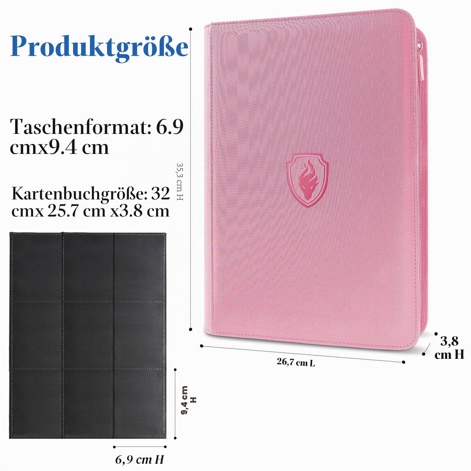 Fabmaker 9 Pocket Zipper Card Binder, 360 Pockets Sammelkartenbinder, Premium PU Binder für Karten, Side Loading Card Folders, Card Book Card Album für MTC, TCG, Spielkarten, Sportkarten (Rosa) | Sammelalbum mit Reißverschluss, für 360 Karten, stabiler Se