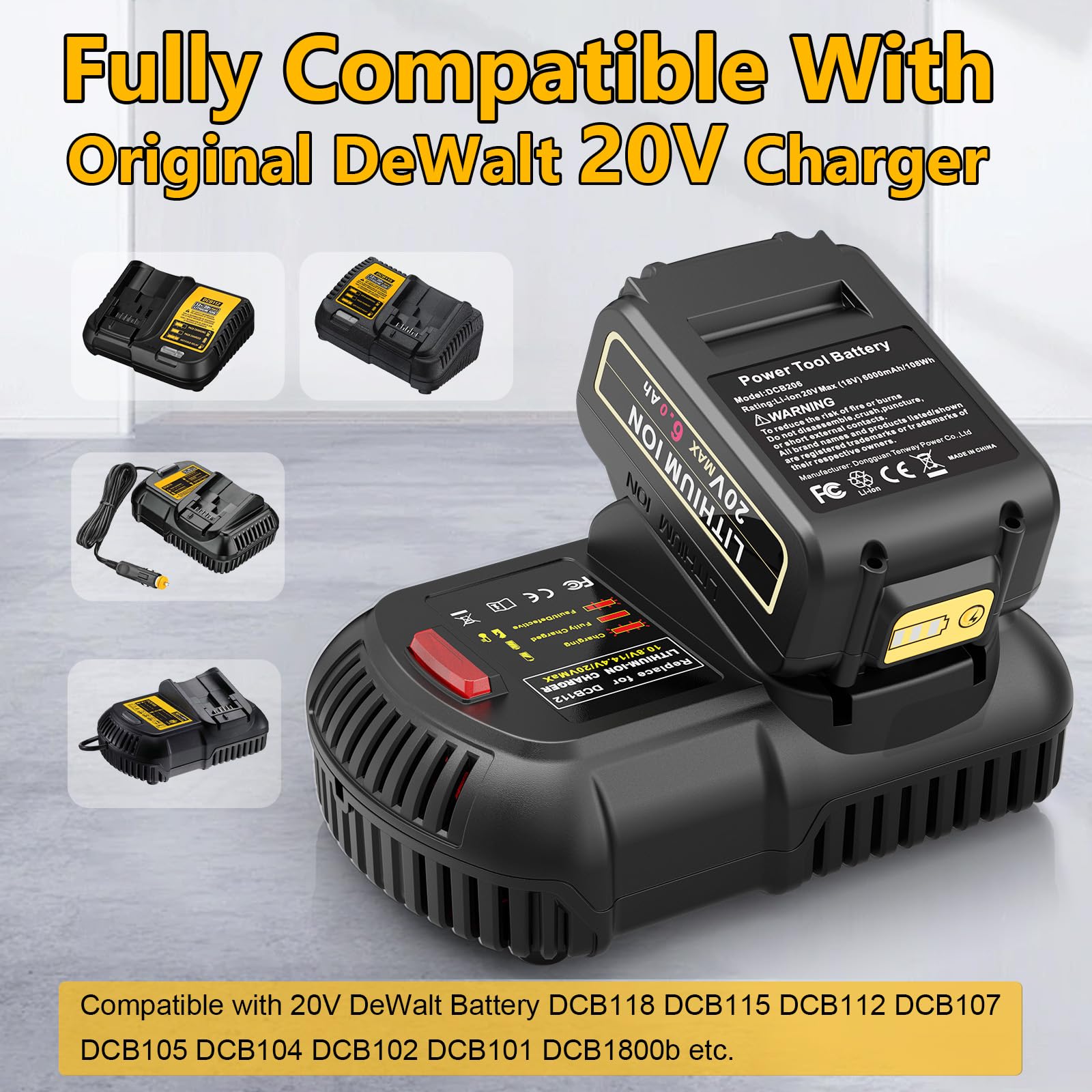 PENGJBATTER Paquete de 6 baterías de litio de 20 V 6.0 Ah de repuesto para batería DeWalt de 20 V máximo, alta capacidad compatible con herramientas eléctricas de la serie DCB206 DCB205 DCB208 y DCF