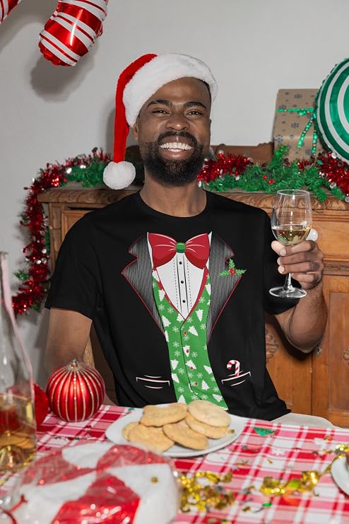 shop4ever Tuxedo Christmas Costume Tree Vest T-Shirt Holiday Xmas Shirts