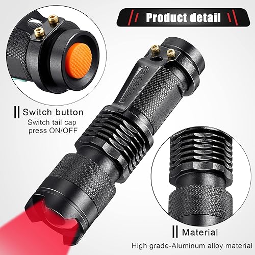 Miniatura 3 de Yahenda 20 linternas rojas a granel de un solo modo linterna LED roja AA alimentada por pilas AA regulable, mini linterna de luz roja pequeña y